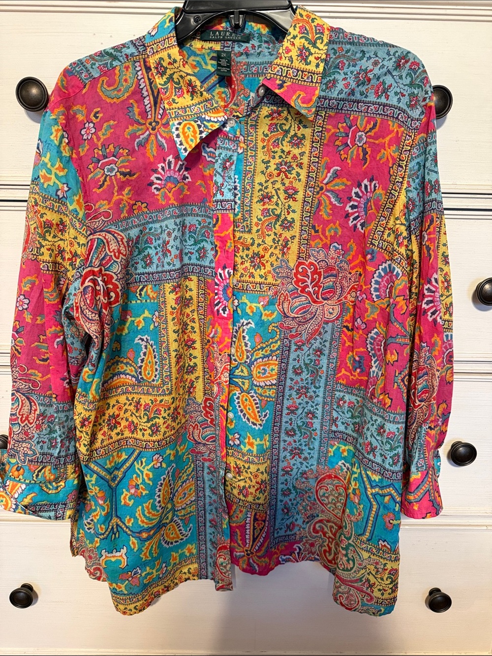 Plus Size Lauren Ralph Lauren Multicolor Paisley Button-Up Shirt - Picture 1 of 2